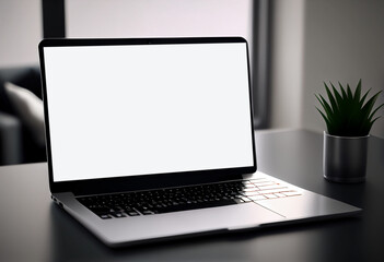 Fototapeta premium Close-up view of open blank screen laptop computer, AI Generated