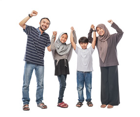 Obraz premium portrait of happy asian muslim family over white background