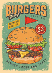 Burger beef colorful vintage flyer