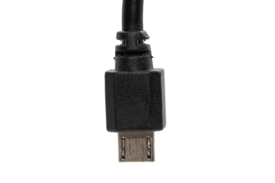 Nahaufnahme Schwarzes Micro USB Kabel von Oben