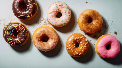 Colorful Assorted Glazed Donuts on Flay.