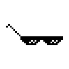 Funny Pixelated Sunglasses. Simple Linear Illustration of 8-bit Black Pixel Boss Glasses. Stylish Glasses, Great Design for Any Purpose - Isolated on White