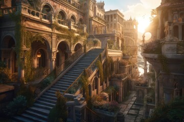 Naklejka premium Wonderful city fantastic mythical magical atmosphere treasures
