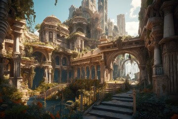 Naklejka premium Wonderful city fantastic mythical magical atmosphere treasures