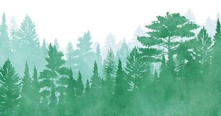 Landscape with forest and trees. Watercolor illustration