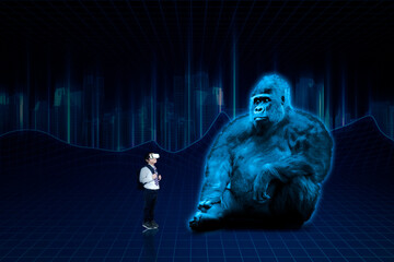 School student learning about gorilla in metaverse