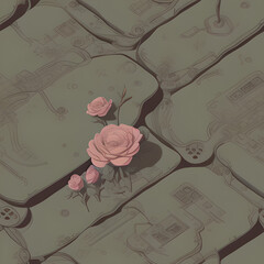Rose, tiles pattern texture seamless illustration flat
