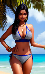 woman in bikini on the beach. generative AI.