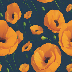 Poppy,  oil paint tiles pattern texture seamless illustration flat