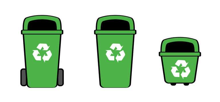 Wheelie bin. Garbage bag and container. Waste bin or or litterbin. Garbage can, trash can. Trash bin or dust bin symbol. Waste Recycling. Global day of recycling or America recycles day. Dustbin.