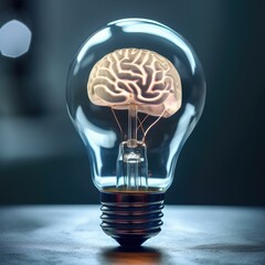 light bulb with bright brain in it, generative AI