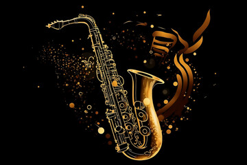 Jazz saxophone player illustration for jazz poster generated by AI. - obrazy, fototapety, plakaty