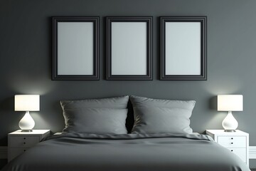 mock up poster frame in modern and simple bedroom
