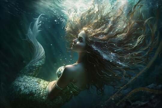 Beautiful mermaid swimming underwater