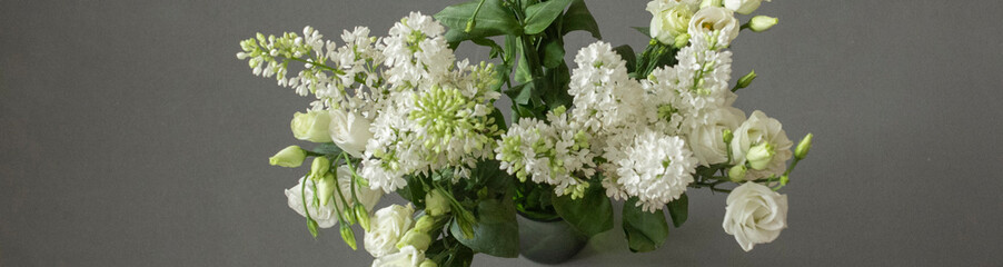 Bouquet of white lilac and lisianthus flowers