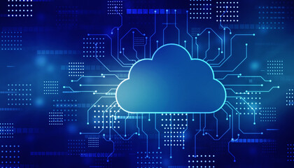 2d illustration of Cloud computing, Digital Cloud computing Concept background. Cyber technology, internet data storage, database and data server concept
