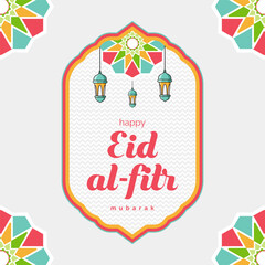 set of eid al fitr label greeting card islamic ornament vector design