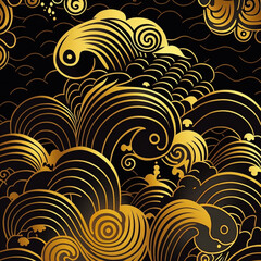 japanese golden storm elements ornament patternt seamless 
