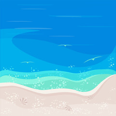 Seashore, beach. Seascape. Vector background, template for design