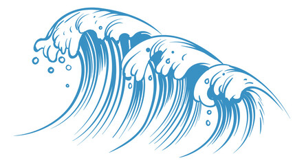 Surf waves. Big water tide in blue ink style © YummyBuum