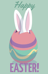 Fototapeta premium Happy Easter card. White bunny ears in painted egg