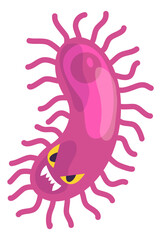 Angry bacteria. Scary cartoon germ. Sickness symbol