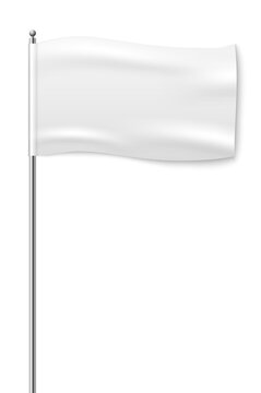 White Flag Waving. Realistic Ad Banner Mockup