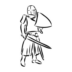 Knight armour engraving vector illustration. Scratch board style imitation. Black and white hand drawn image.