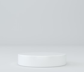 White stage podium. Blank cylinder geometric for showcase. 3d illustration.