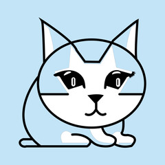 Cute looking face of a cat's Line Artwork in Black and white