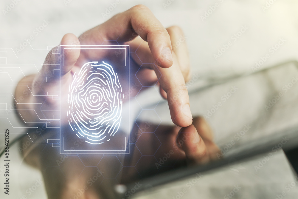 Aufkleber abstract creative fingerprint illustration with finger clicks on a digital tablet on background, per