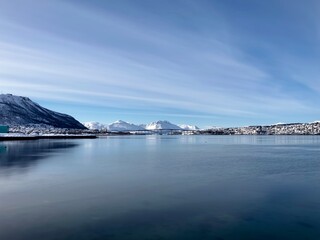 Sea and snowy mountains 