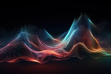 Technology digital wave background concept. Beautiful motion waving dots texture with glowing defocused particles. Cyber or technology background. , Generative AI