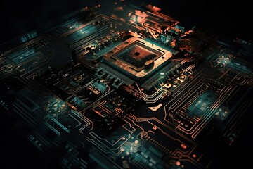 2d illustration Abstract futuristic electronic circuit technology background, Generative AI