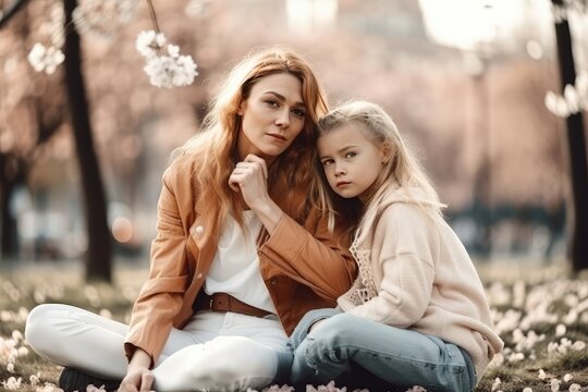 mother and daughter in park