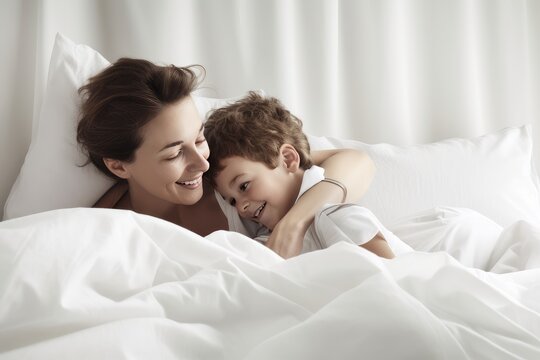 parent and child in bed