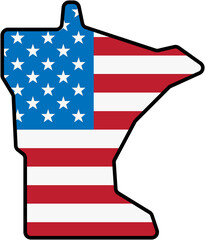 outline drawing of minnesota state map on usa flag.