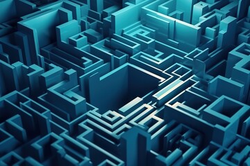 Abstract folded paper effect. Bright colorful blue background. Maze made of paper. 3d rendering, Generative AI
