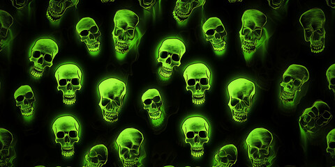 Skull Schädel Totenkopf grün neon Hintergrund - obrazy, fototapety, plakaty