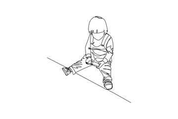 Continuous one-line drawing child playing a game on a cell phone. Children day concept. Single line drawing design graphic vector illustration