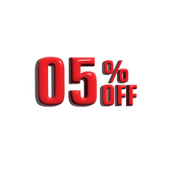 3d 05 percent off tag in red color