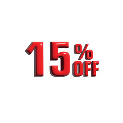 3d 15 percent off tag in red color