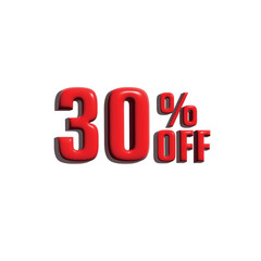 3d 30 percent off tag in red color