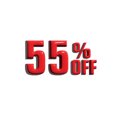 3d 55 percent off tag in red color