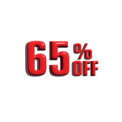 3d 65 percent off tag in red color
