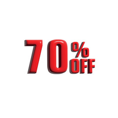 3d 70 percent off tag in red color