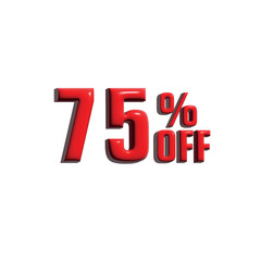 3d 75 percent off tag in red color
