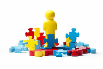 World Autism Awareness day. Abstract silhouette of a child from colorful puzzles. Generative AI illustration