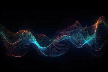 Data technology illustration. Abstract futuristic background. Wave with connecting dots and lines on dark background. Wave of particles. , Generative AI