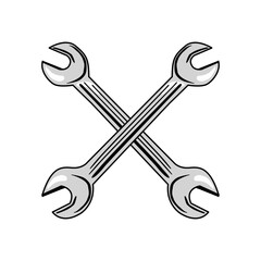 Crossed wrench or spanner repair tool. line cartoon